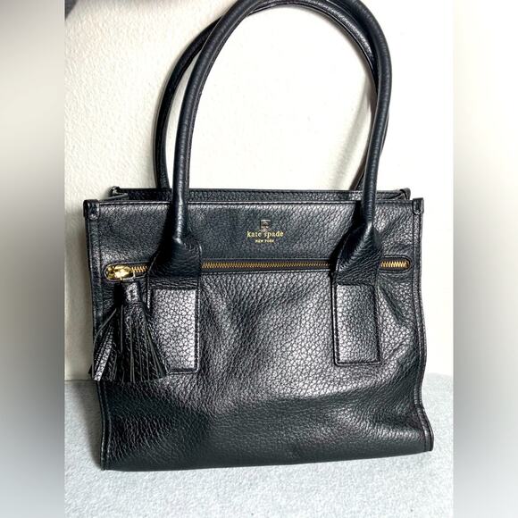 Kate Spade Southport Avenue Oden Leather Tote Black Purse With Tassel large work - Picture 1 of 11